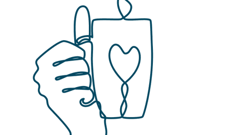 Line drawing of a cup of tea with a heart on it