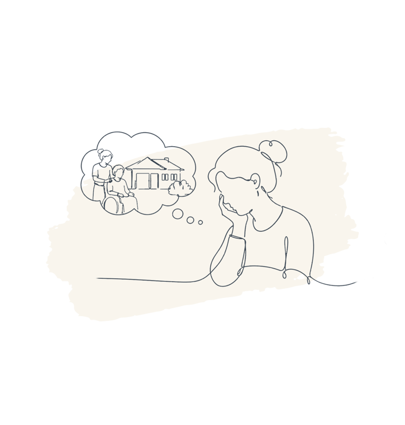 Woman thinking about parent in a care home
