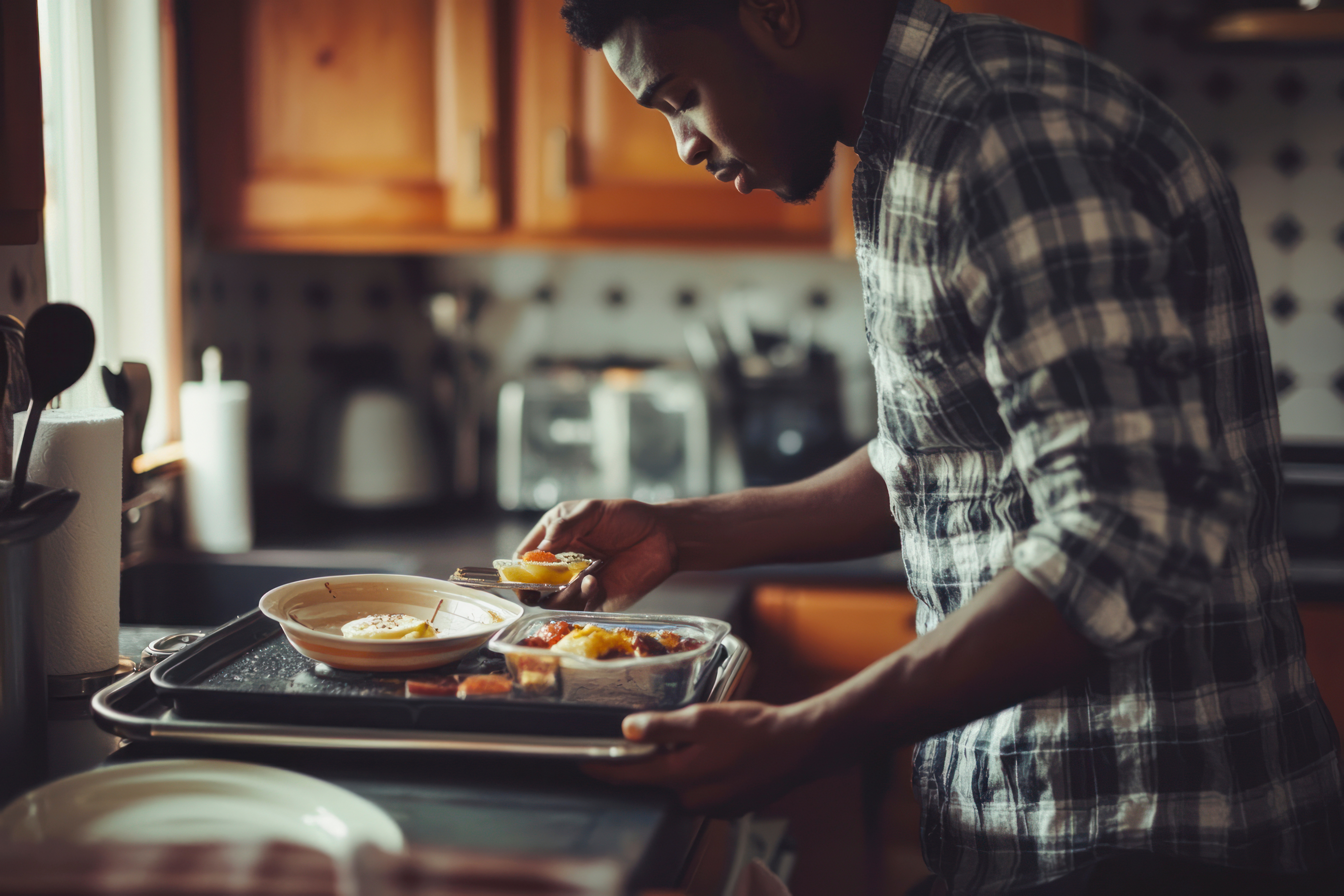 Lap tray being used to serve food to elderly parents